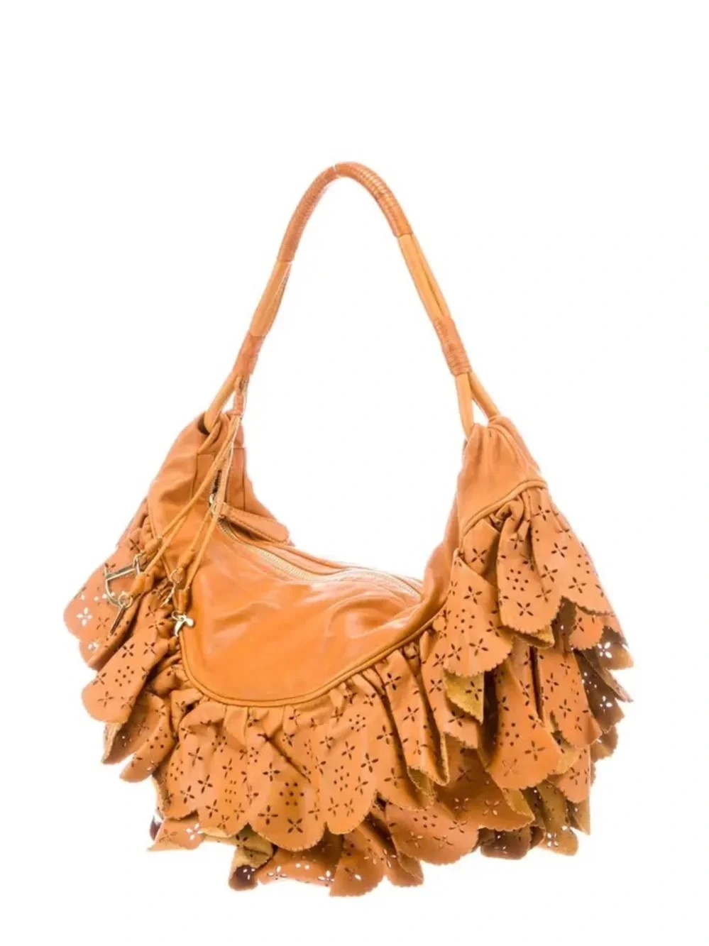 Dior leather Orange Floral Cutout Hobo Bag - Picture 2 of 12